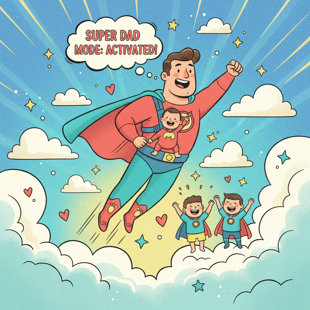 superhero dad comic book style